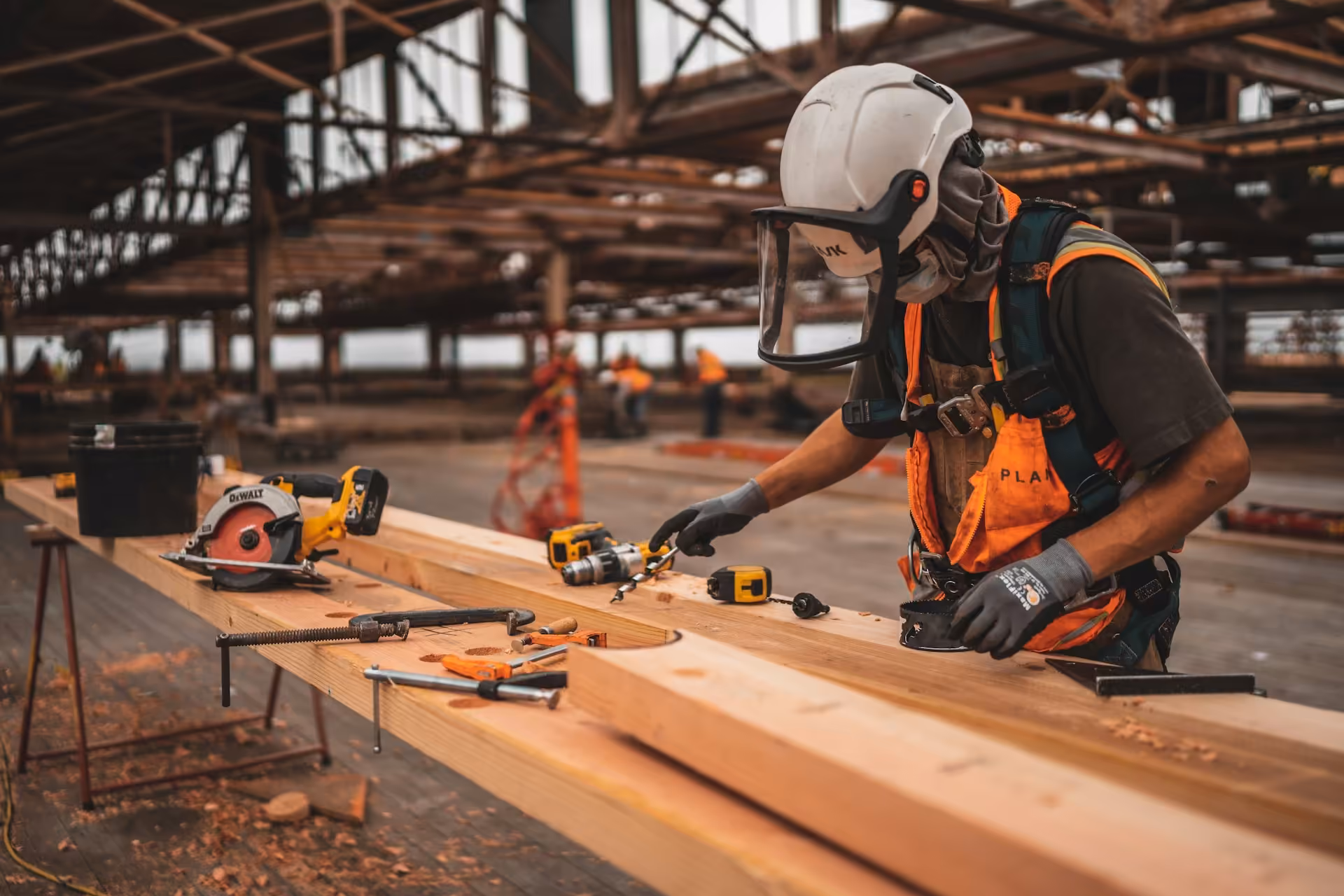 Construction worker finishing a new home